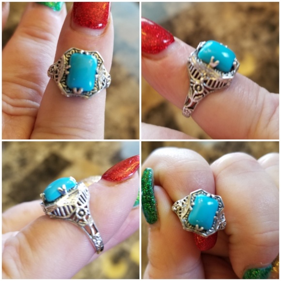 Genuine Sleeping Beauty Turquoise Filigree Ring 6 - Picture 3 of 5